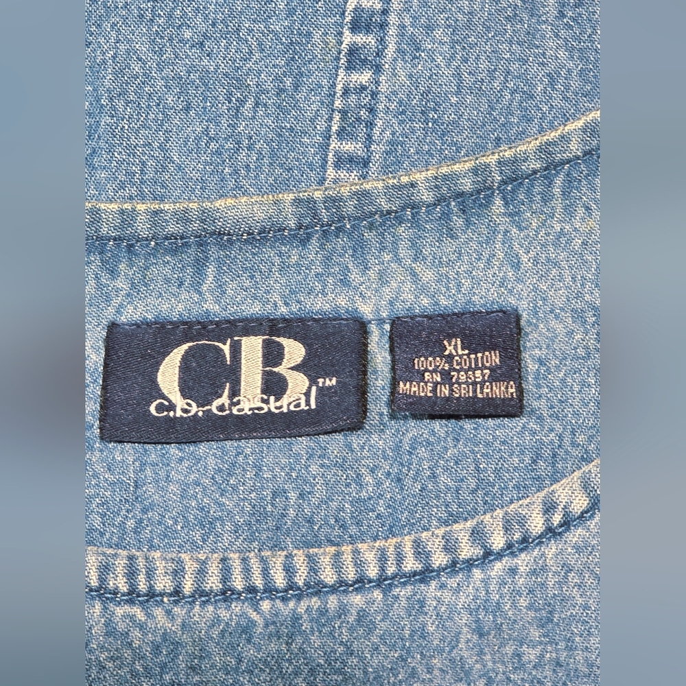 Vintage C.B. Casual Blue Denim Chambray Shift Dress Embroidered Butterflies - Picture 7 of 8